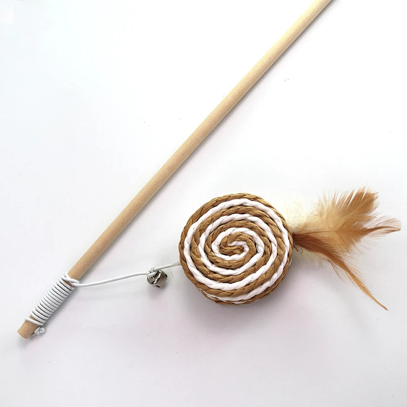 Handcrafted Boho Cat Wand – Interactive Feather Toy with Woodland Creatures