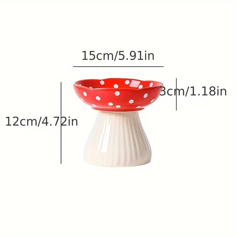 Mushroom Grove Ceramic Cat Bowl – Boho Elevated Dish for Cats