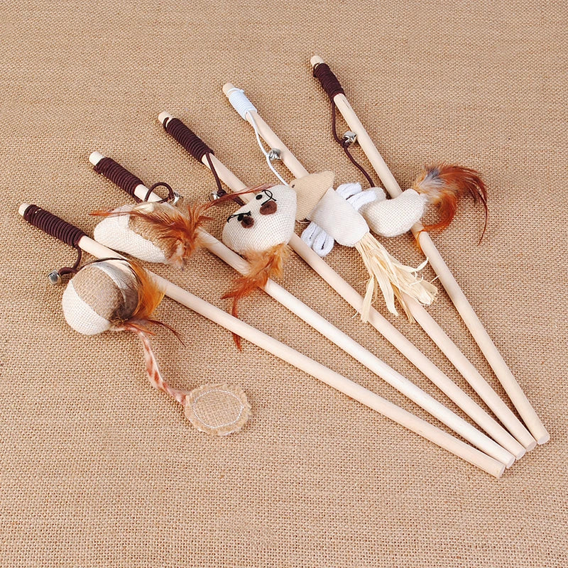 Handcrafted Boho Cat Wand – Interactive Feather Toy with Woodland Creatures