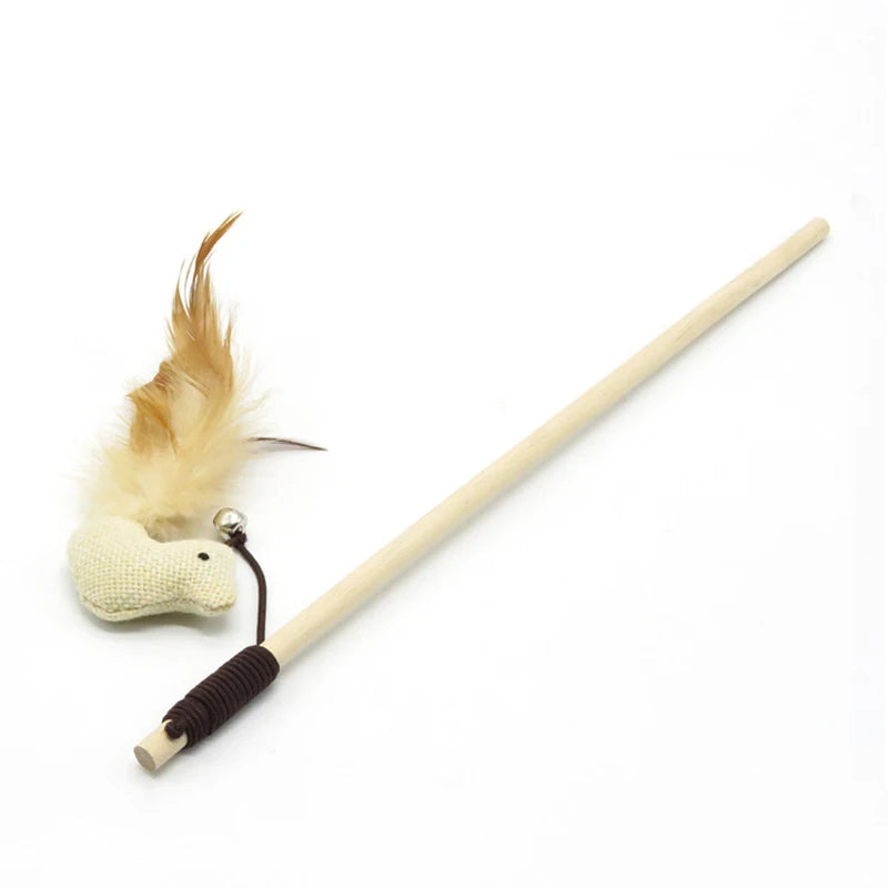 Handcrafted Boho Cat Wand – Interactive Feather Toy with Woodland Creatures