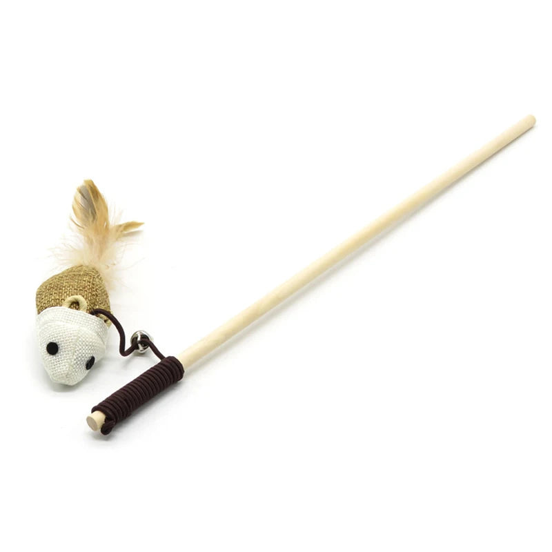 Handcrafted Boho Cat Wand – Interactive Feather Toy with Woodland Creatures