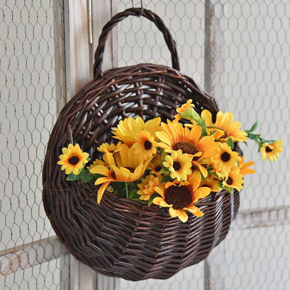 Handwoven Rattan Planter – Hanging Wicker Pot for Flowers, Vines & Herbs