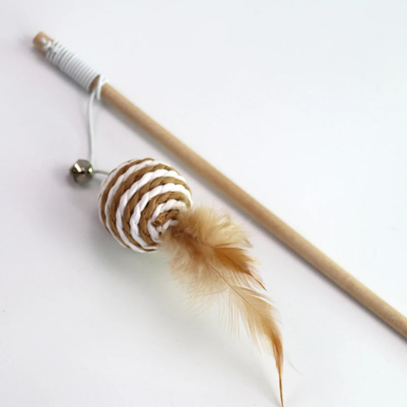 Handcrafted Boho Cat Wand – Interactive Feather Toy with Woodland Creatures