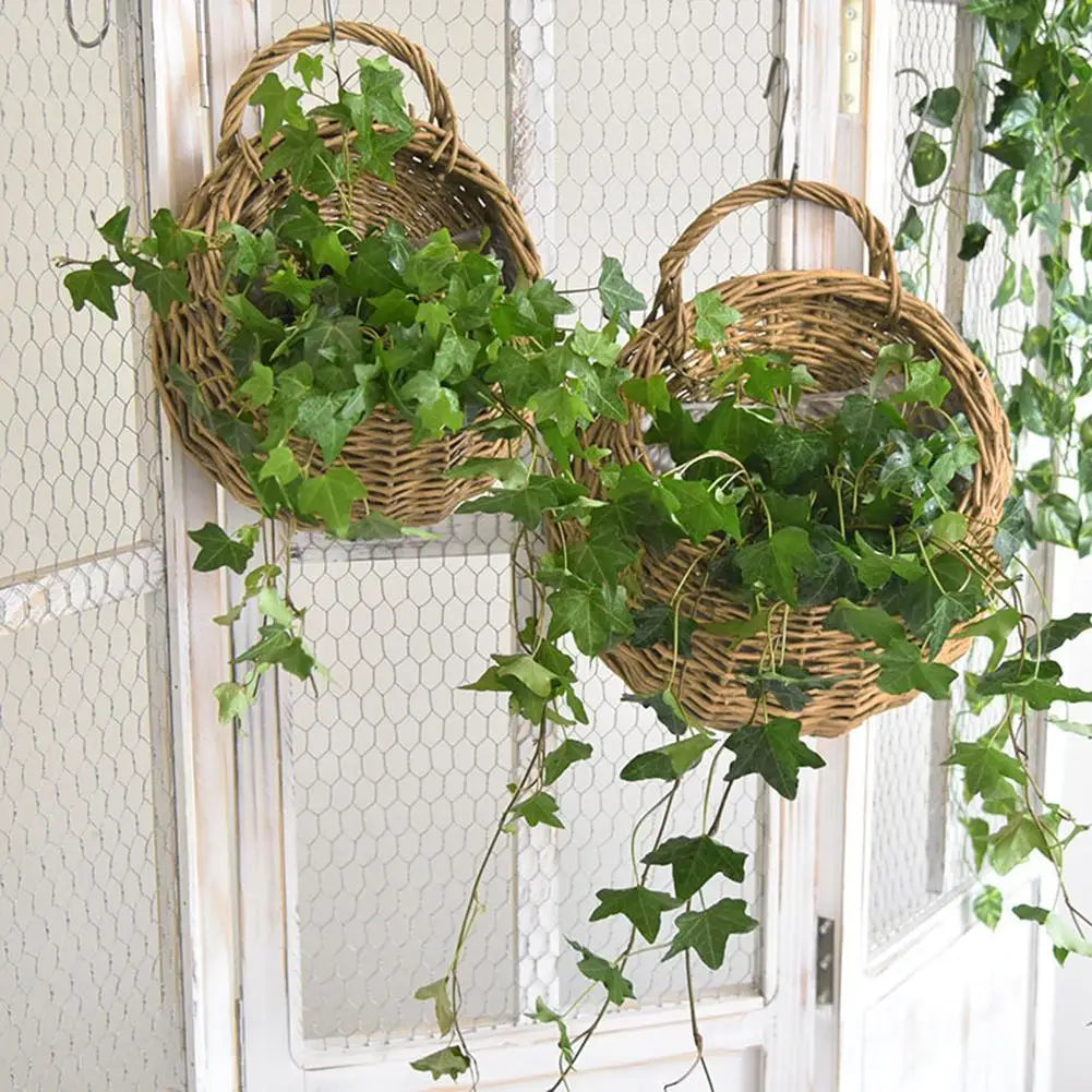 Handwoven Rattan Planter – Hanging Wicker Pot for Flowers, Vines & Herbs