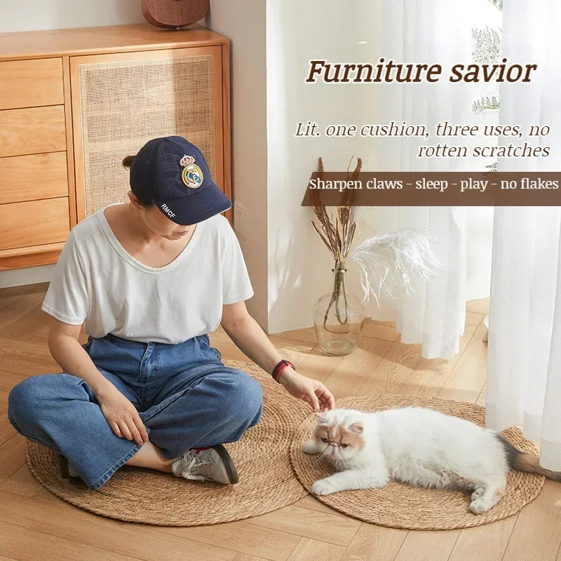 Boho-Inspired Rattan Cat Mat – Dual-Purpose Scratching Pad & Cozy Lounger